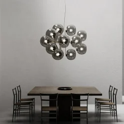 Lampadario in vetro grigio scuro Jasmine diciotto luci