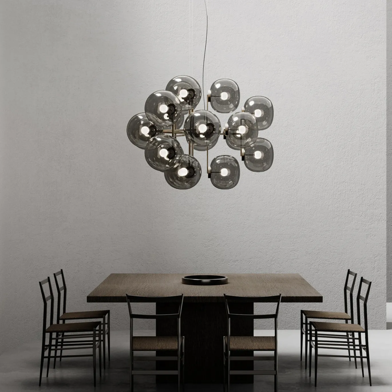 Lampadario in vetro grigio scuro Jasmine diciotto luci