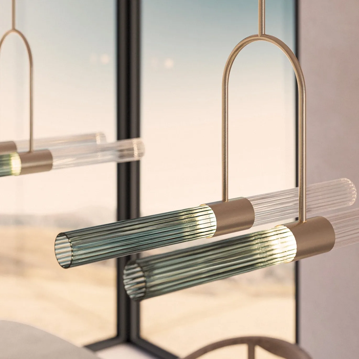 Lampadario in vetro Indigo Fumé e ottone champagne Sb�rlusc di Isacco Brioschi