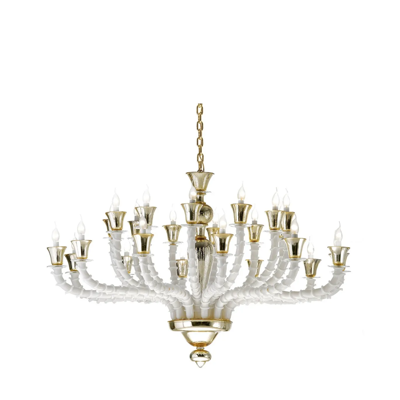 Lampadario in vetro veneziano bianco e oro