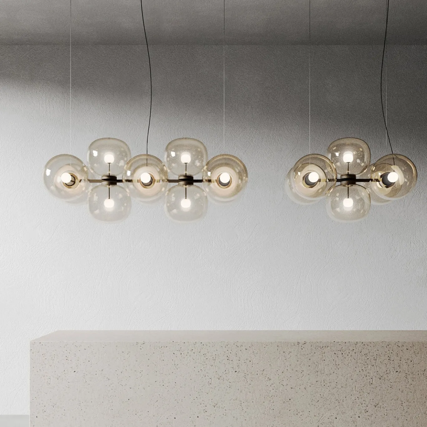 Lampadario Jasmine a dieci luci in vetro champagne