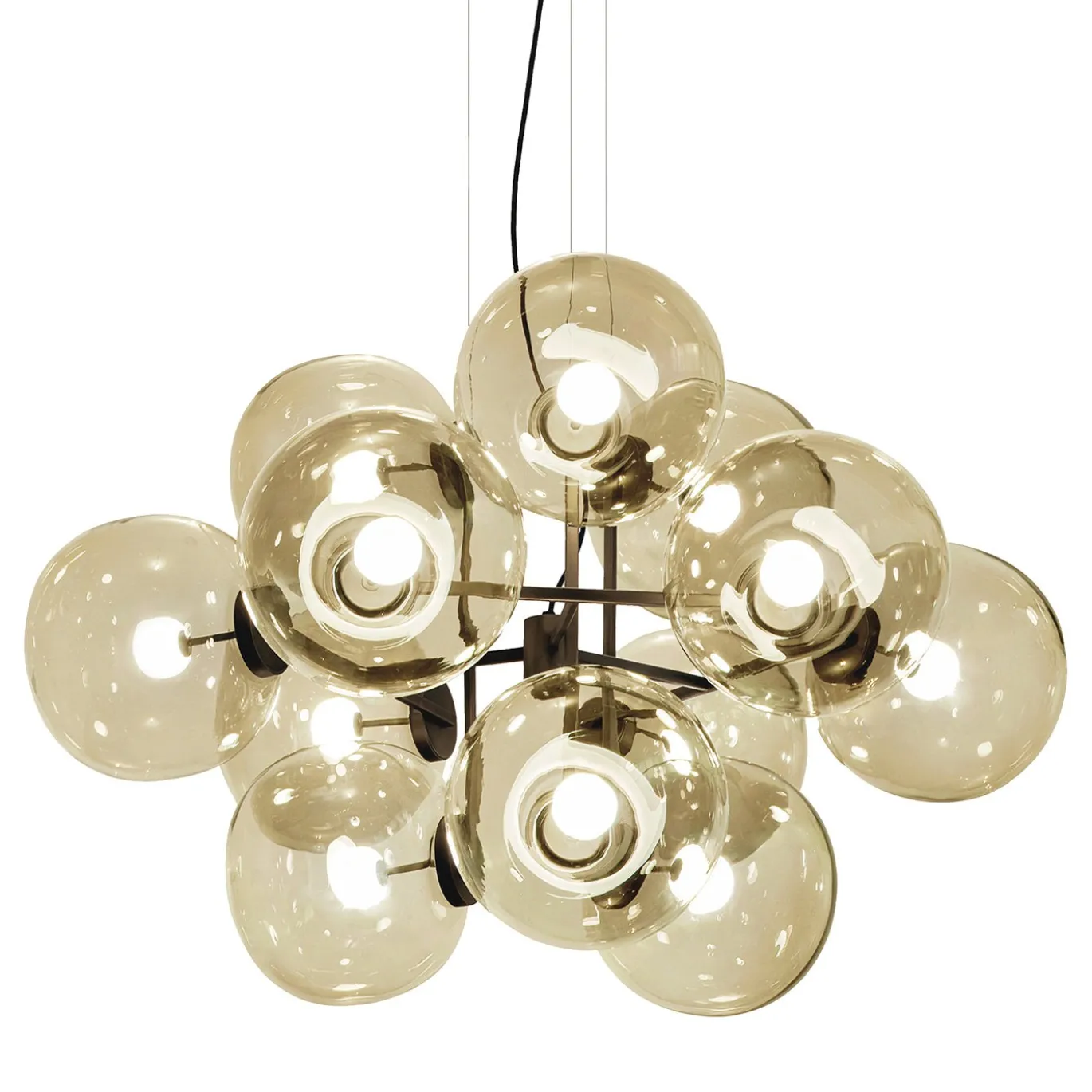 Lampadario Jasmine con dodici luci in vetro champagne