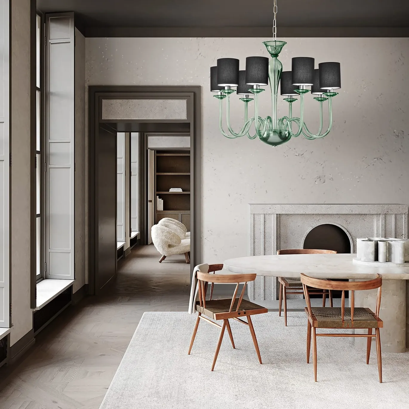 Lampadario Katerina a 8 Luci in Vetro Soffiato Verde