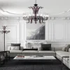 Lampadario Leonardo a 20 luci in vetro di Murano color grigio e viola