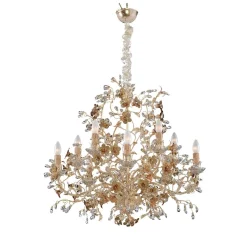 Lampadario 1407 10 Luci Beige con Foglia Oro