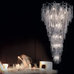 Lampadario lungo in argento Stardust