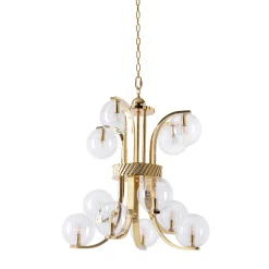Lampadario Medio Bubble in Vetro Trasparente e Ottone di Studio Bojola