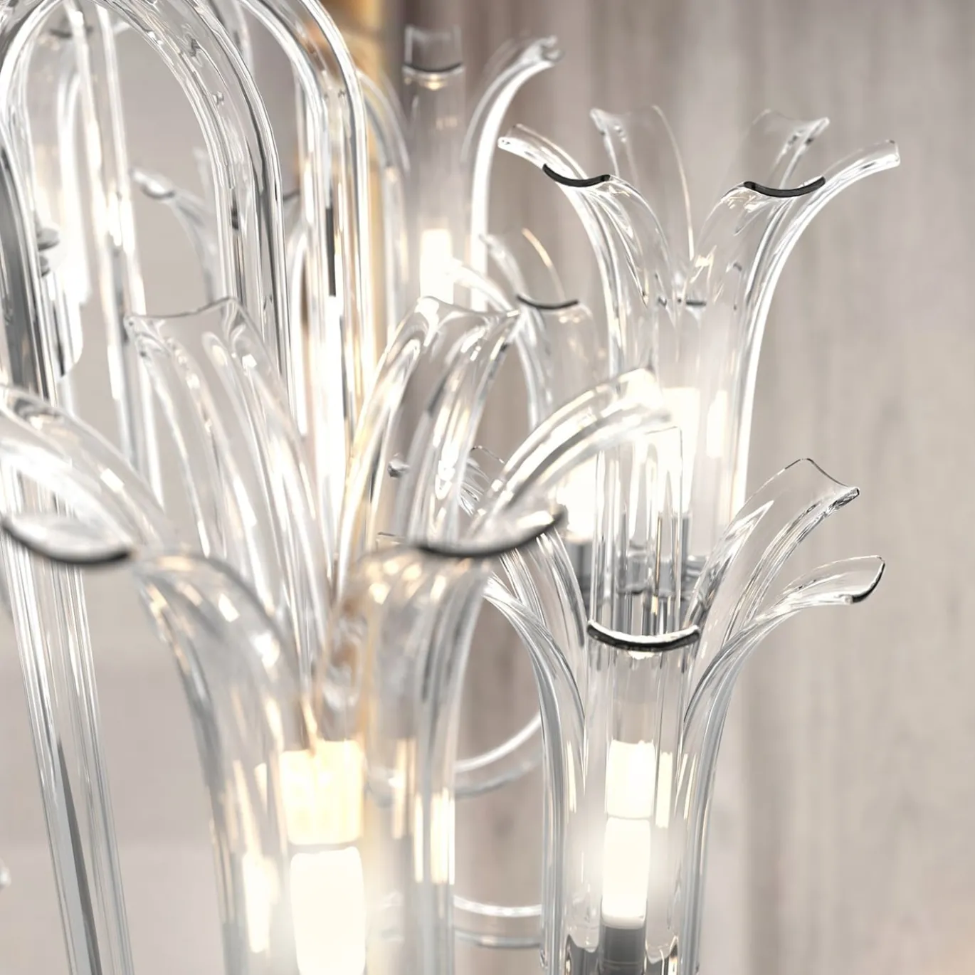 Lampadario Michelangelo a 12 luci in vetro di Murano color cristallino