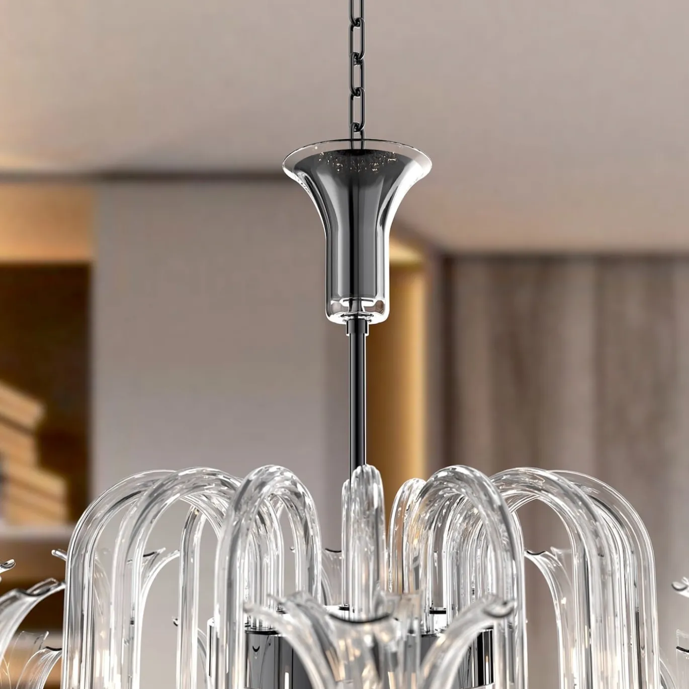 Lampadario Michelangelo a 12 luci in vetro di Murano color cristallino