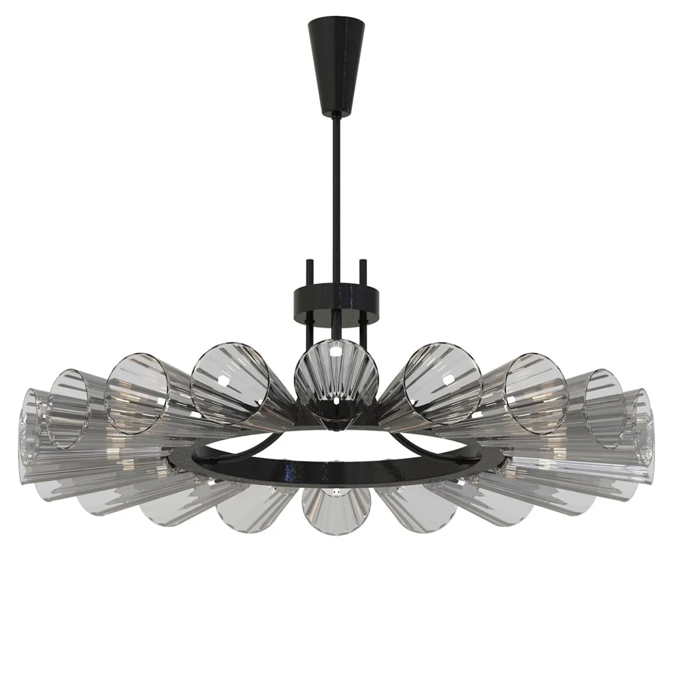 Lampadario moderno Foscarini a 20 luci in vetro di Murano color grigio
