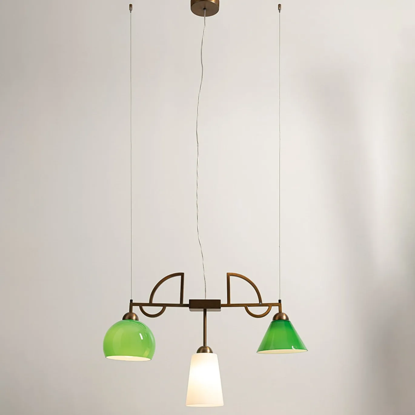 Lampadario Mya in Vetro Verde e Bianco di Lenzia Mondin