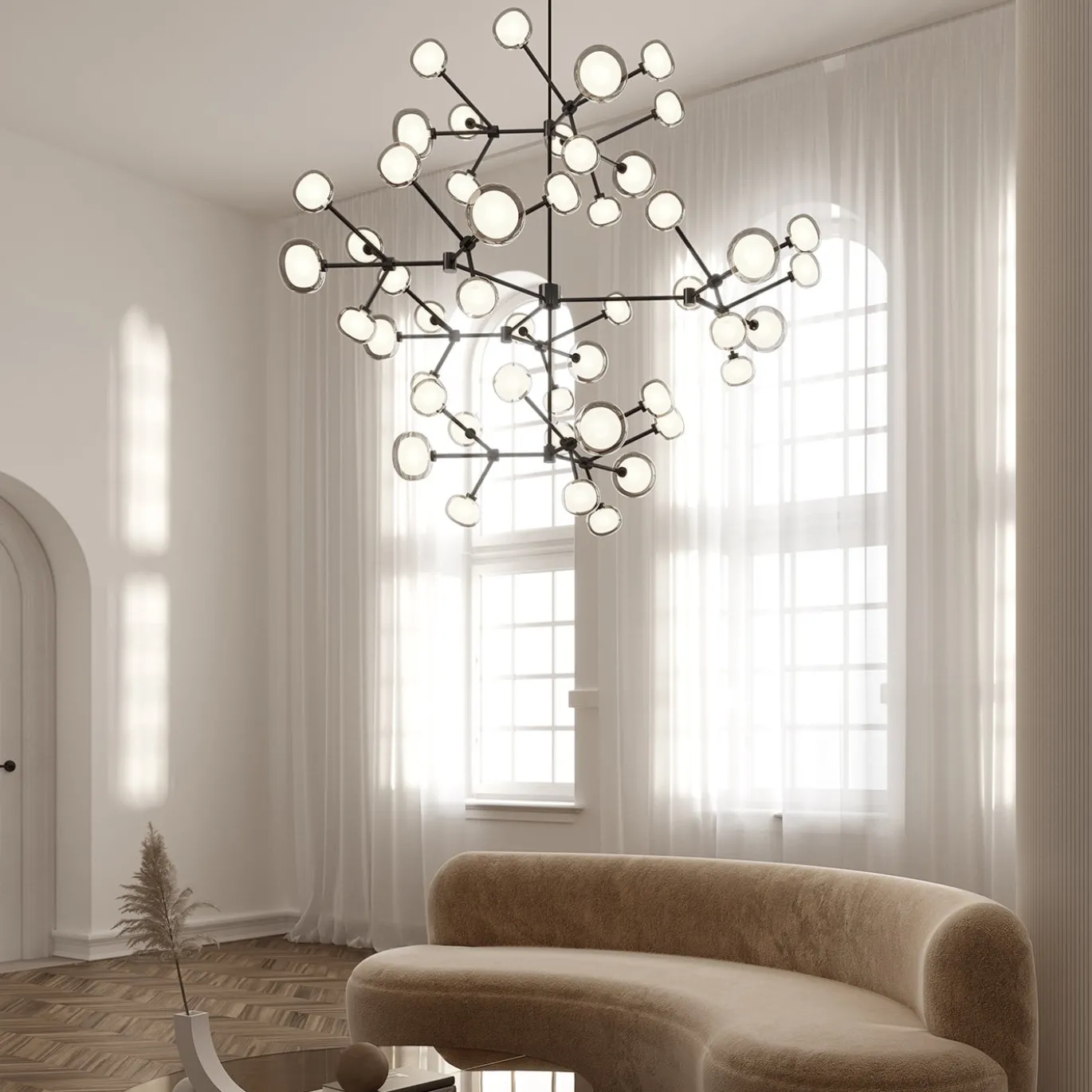 Lampadario Nabila a 48 luci in vetro fumè di Corrado Dotti