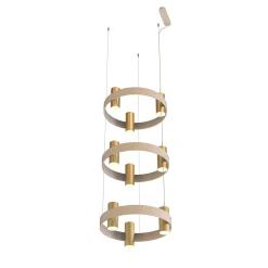 Lampadario Nastro a tre anelli Beige e Oro