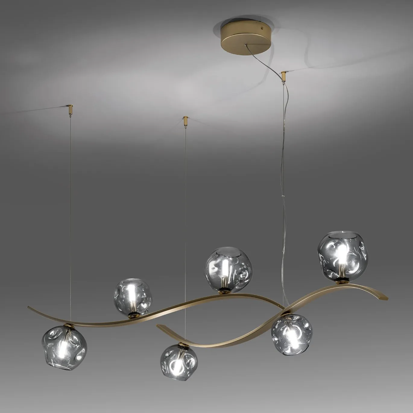 Lampadario Nature Gold con vetro Fumè