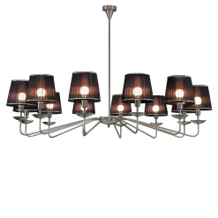Lampadario Nova in Nichel Satinato e Tessuto Nero #1