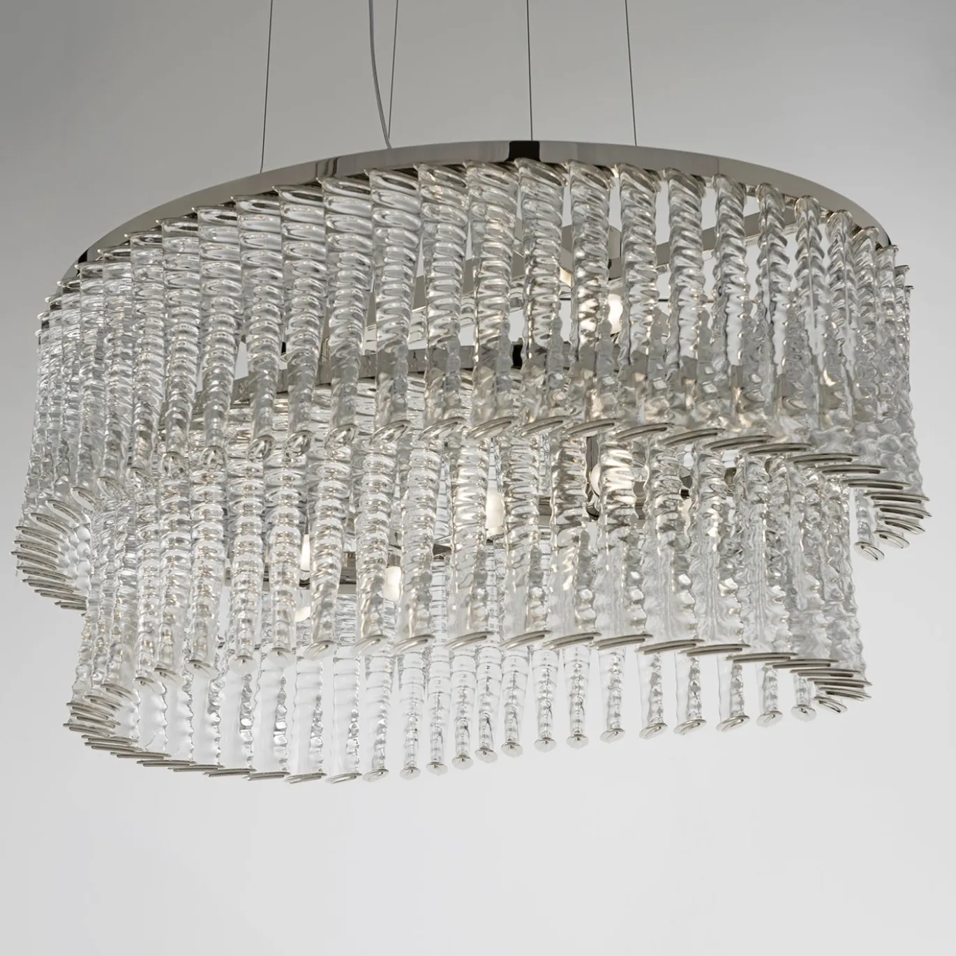 Lampadario ovale Cabaret CAB05 in nichel lucido e vetro trasparente