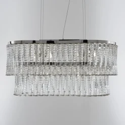 Lampadario ovale Cabaret CAB05 in nichel lucido e vetro trasparente