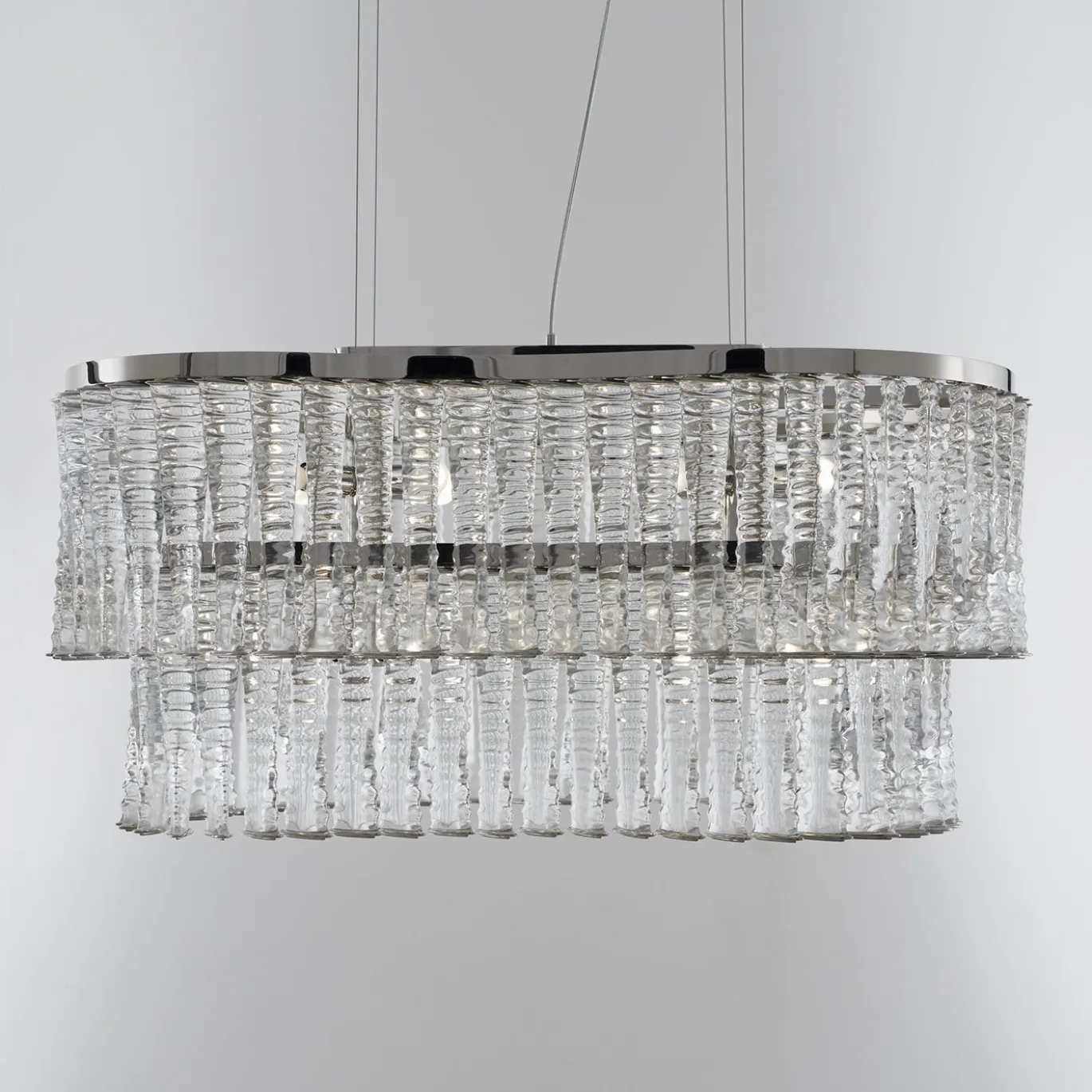 Lampadario ovale Cabaret CAB05 in nichel lucido e vetro trasparente