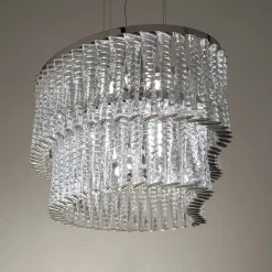 Lampadario ovale Cabaret CAB05 in nichel lucido e vetro trasparente