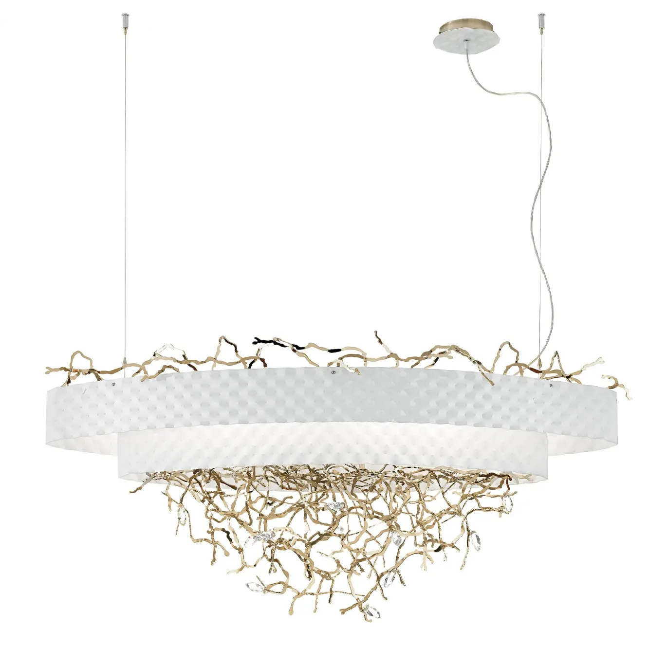 Lampadario ovale Groovy bianco e oro chiaro