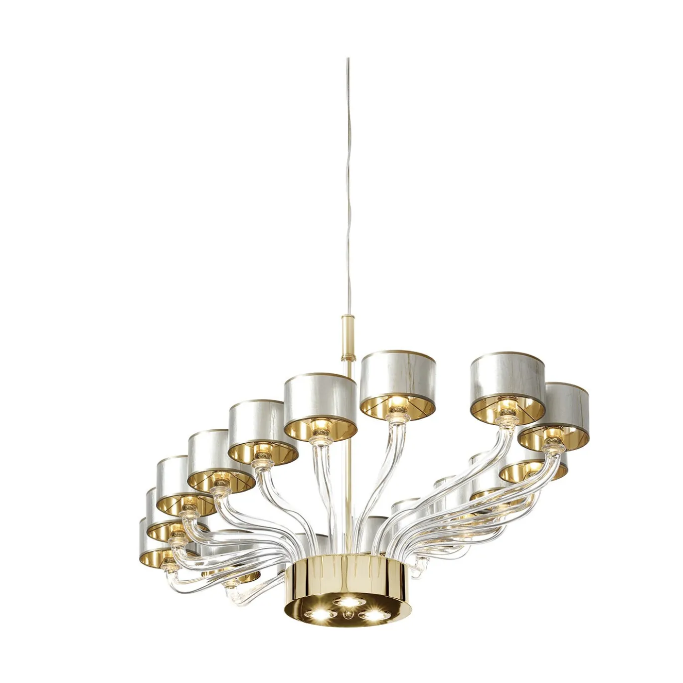 Lampadario ovale in ottone e vetro veneziano