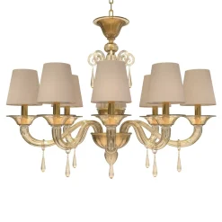 Lampadario ovale Vasari a 8 luci in vetro di Murano color fumè