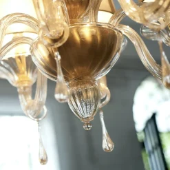 Lampadario ovale Vasari a 8 luci in vetro di Murano color fumè