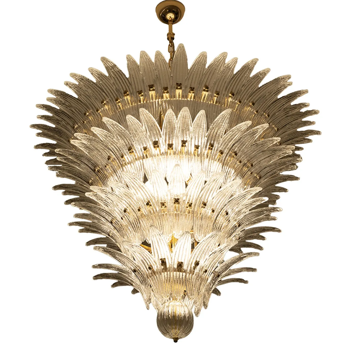 Lampadario Palme in vetro cristallo e ottone