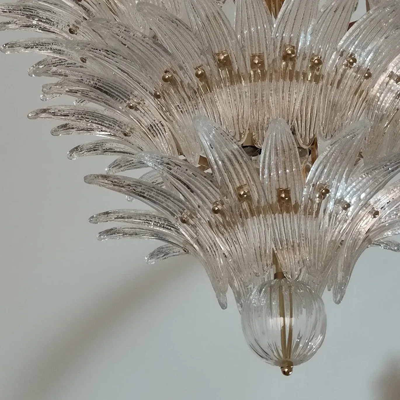Lampadario Palme in vetro cristallo e ottone