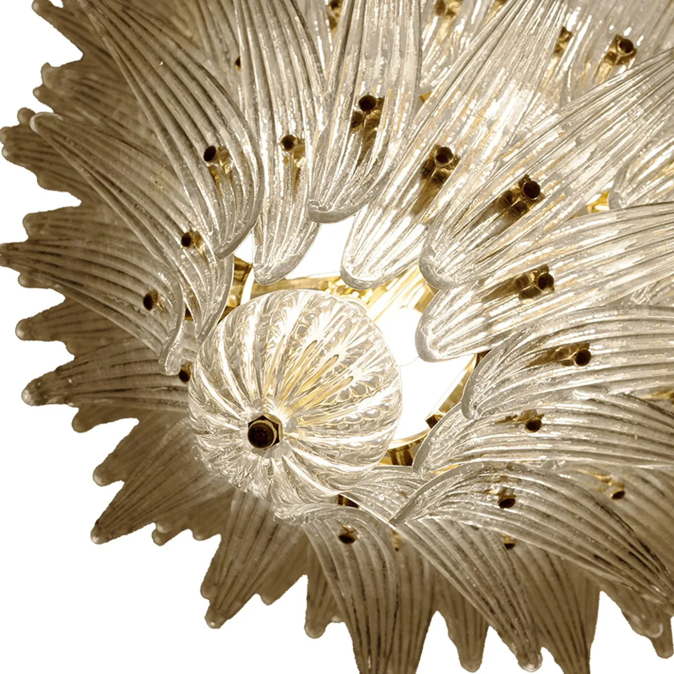 Lampadario Palme in vetro cristallo e ottone