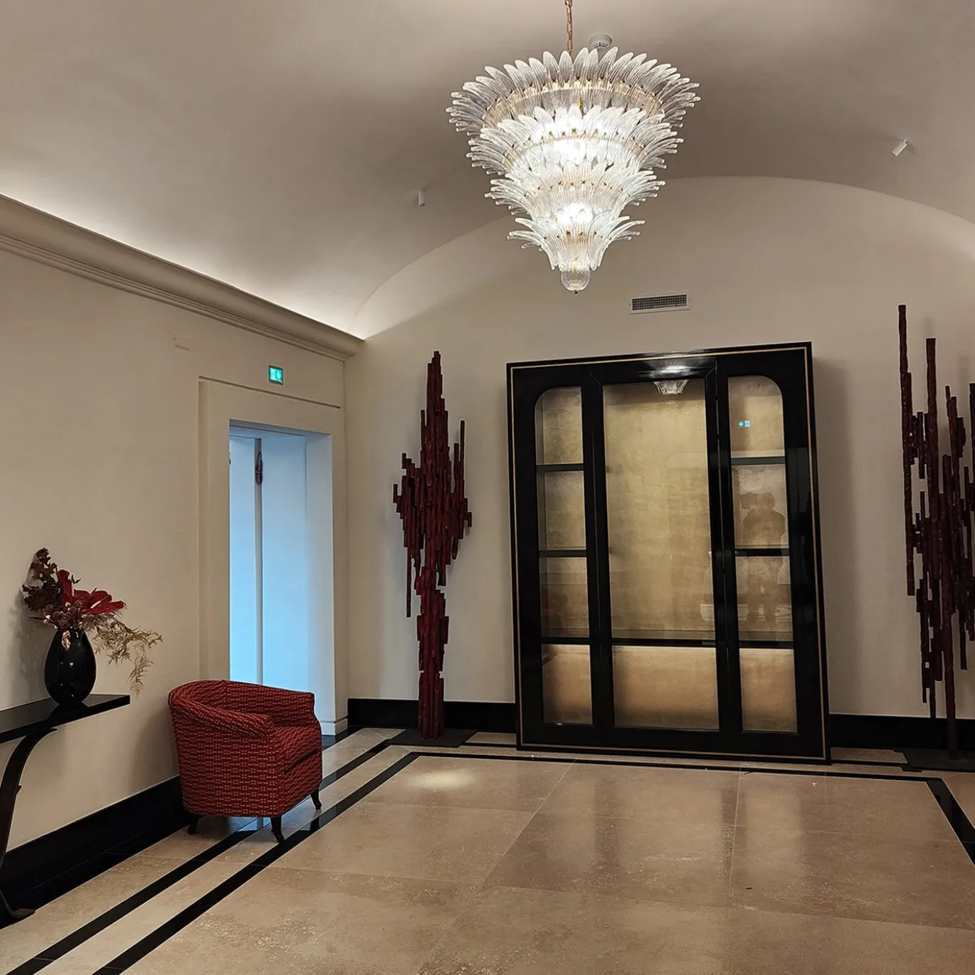 Lampadario Palme in vetro cristallo e ottone
