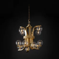 Lampadario Piccolo Bubble in Vetro Trasparente e Ottone di Studio Bojola