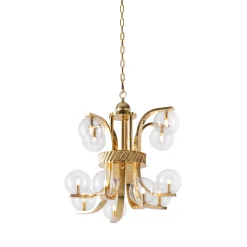 Lampadario Piccolo Bubble in Vetro Trasparente e Ottone di Studio Bojola