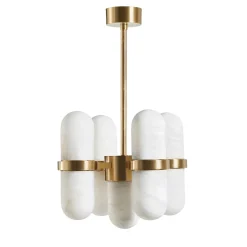 Lampadario Pills in ottone satinato e alabastro