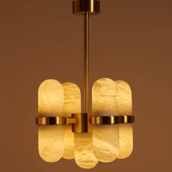 Lampadario Pills in ottone satinato e alabastro