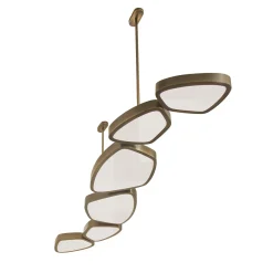 Lampadario Pluma 3+3 in ottone con diffusori in opale