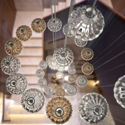 Lampadario Polani a 7 luci in vetro di Murano color fumè e cristallo trasparente