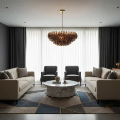 Lampadario Poliedri Moka in vetro ambrato