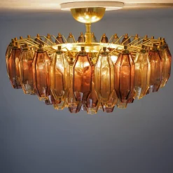 Lampadario Prismatico 91 Elementi in Vetro Compatto Ambra e Ametista