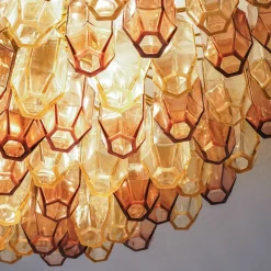 Lampadario Prismatico 91 Elementi in Vetro Compatto Ambra e Ametista
