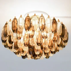 Lampadario Prismatico 91 Elementi in Vetro Compatto Ambra e Taupe