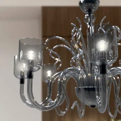 Lampadario Raffaello a 8 luci in metallo grigio e vetro di Murano