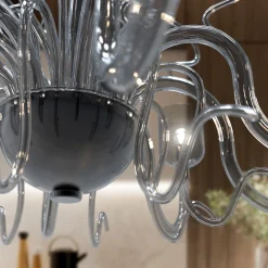 Lampadario Raffaello a 8 luci in metallo grigio e vetro di Murano