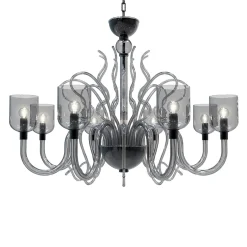 Lampadario Raffaello a 8 luci in metallo grigio e vetro di Murano