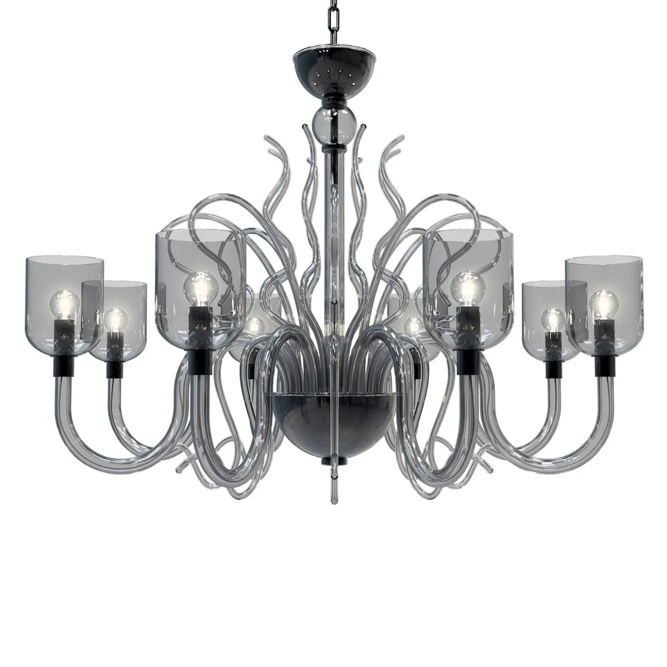 Lampadario Raffaello a 8 luci in metallo grigio e vetro di Murano