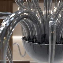 Lampadario Raffaello a 8 luci in metallo grigio e vetro di Murano