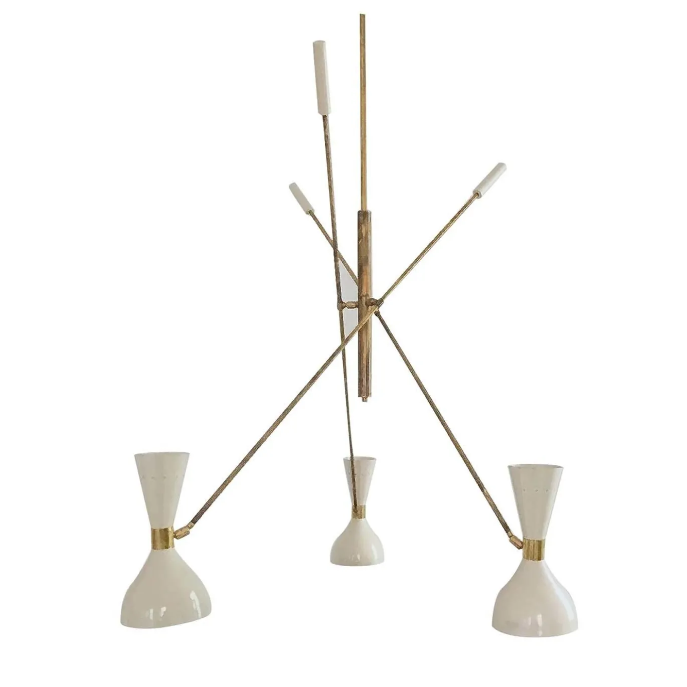 Lampadario regolabile a 3 bracci in ottone e avorio Contrappeso