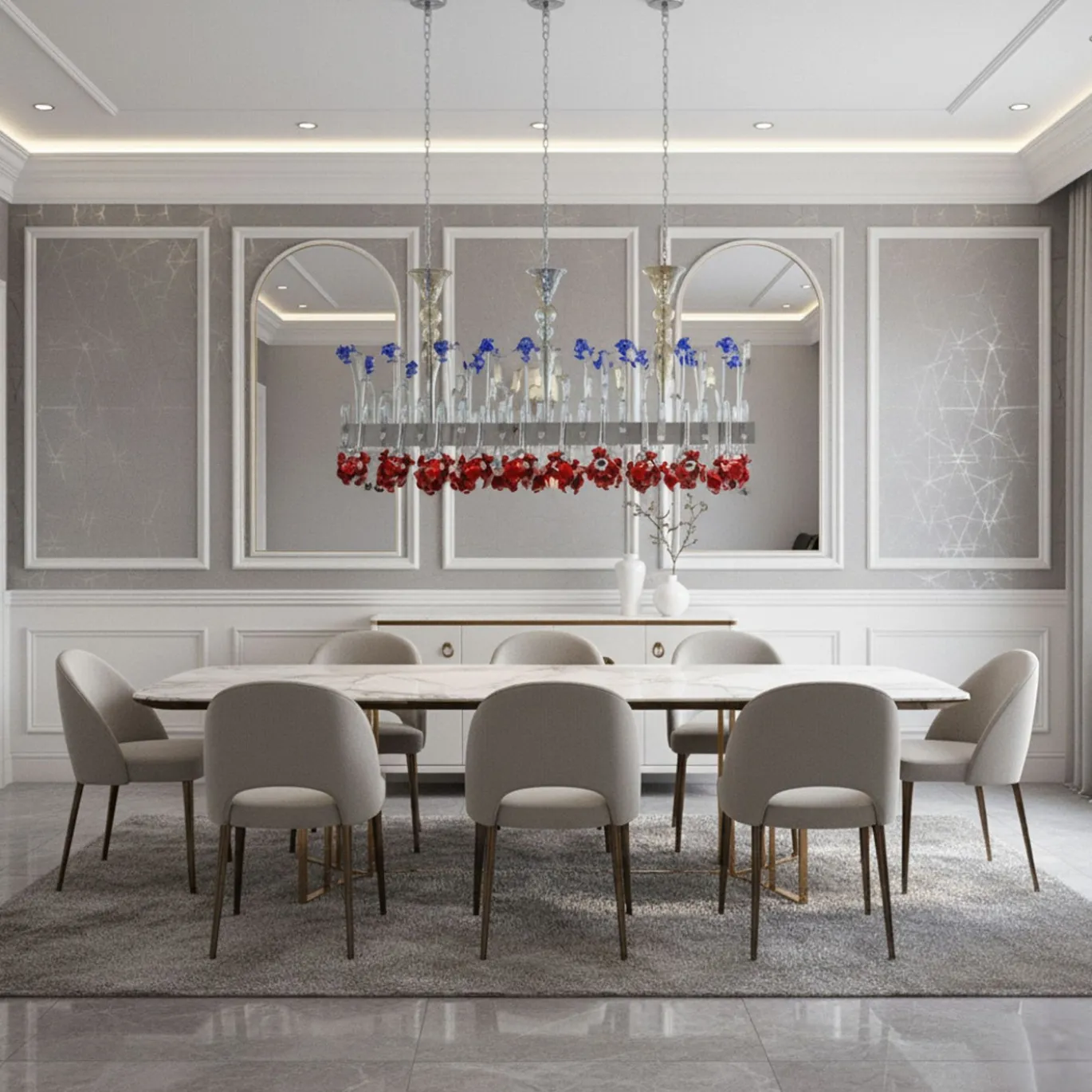 Lampadario rettangolare Armonia Floreale in vetro