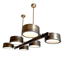 Lampadario rettangolare in bronzo brunito a sei luci
