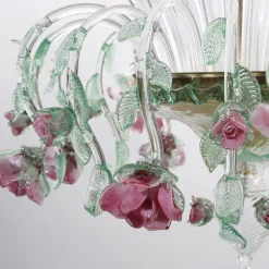 Lampadario Roseto in Vetro Rosa